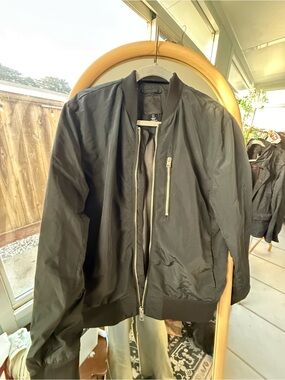H&M Black Men's Bomber Jacket with Zip Chest Pocket